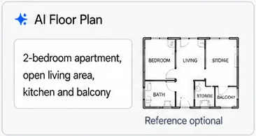 AI floor plan prompt card with an optional reference floor plan.