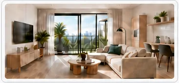 Generated living room interior visualization from the finished floor plan.