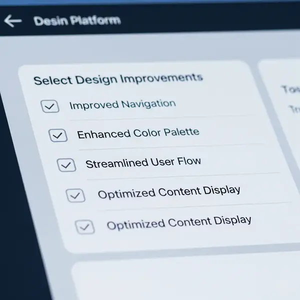 Close-up of a user checking boxes to select specific design improvements on the platform.