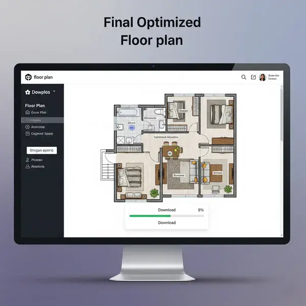 A final, optimized floor plan being downloaded from the floor plan creator tool.