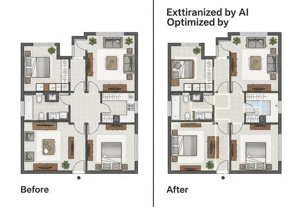 AI floor plan creator showing before and after optimization.
