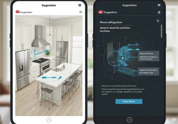 AI interface showing suggested kitchen layout improvements
