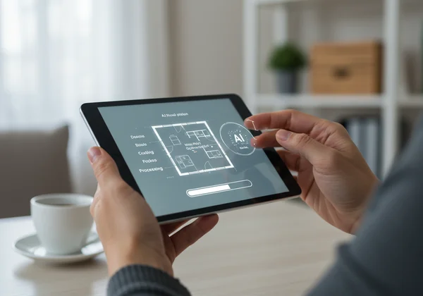 User uploading a floor plan sketch to an AI design platform.