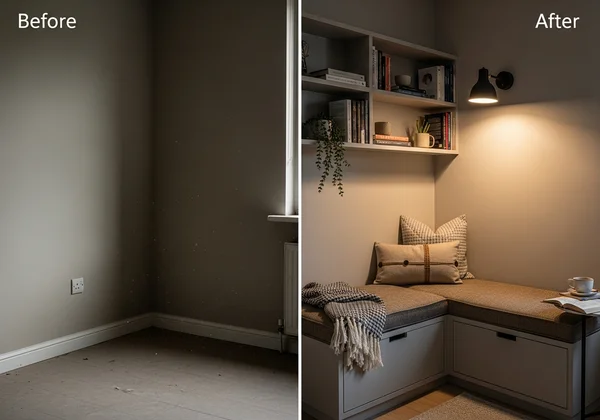 Awkward corner transformed into a functional reading nook.