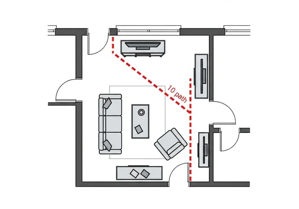 Floor plan showing disruptive traffic flow through a living room.