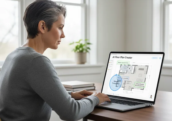 User optimizing a floor plan with an AI tool