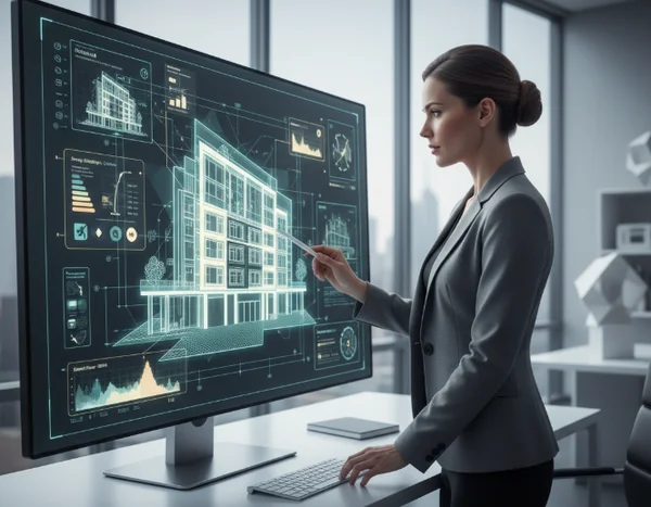 Architect optimizing floor plan with AI tools