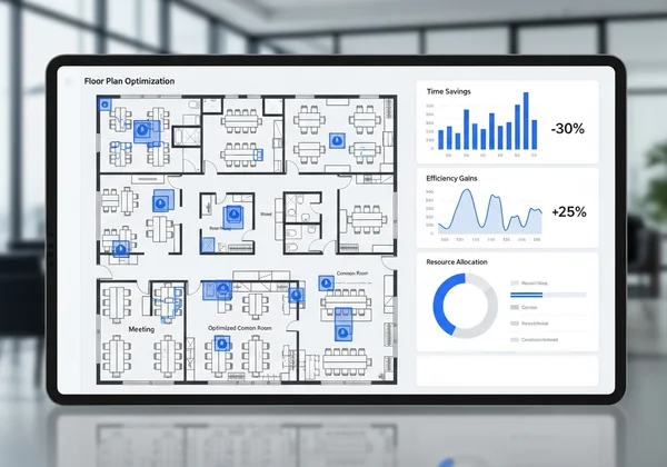 AI floor plan optimization dashboard showing results